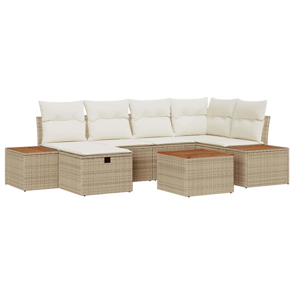 Conjunto de Sofá de Jardim 7 pcs Bege Rattan Sintético