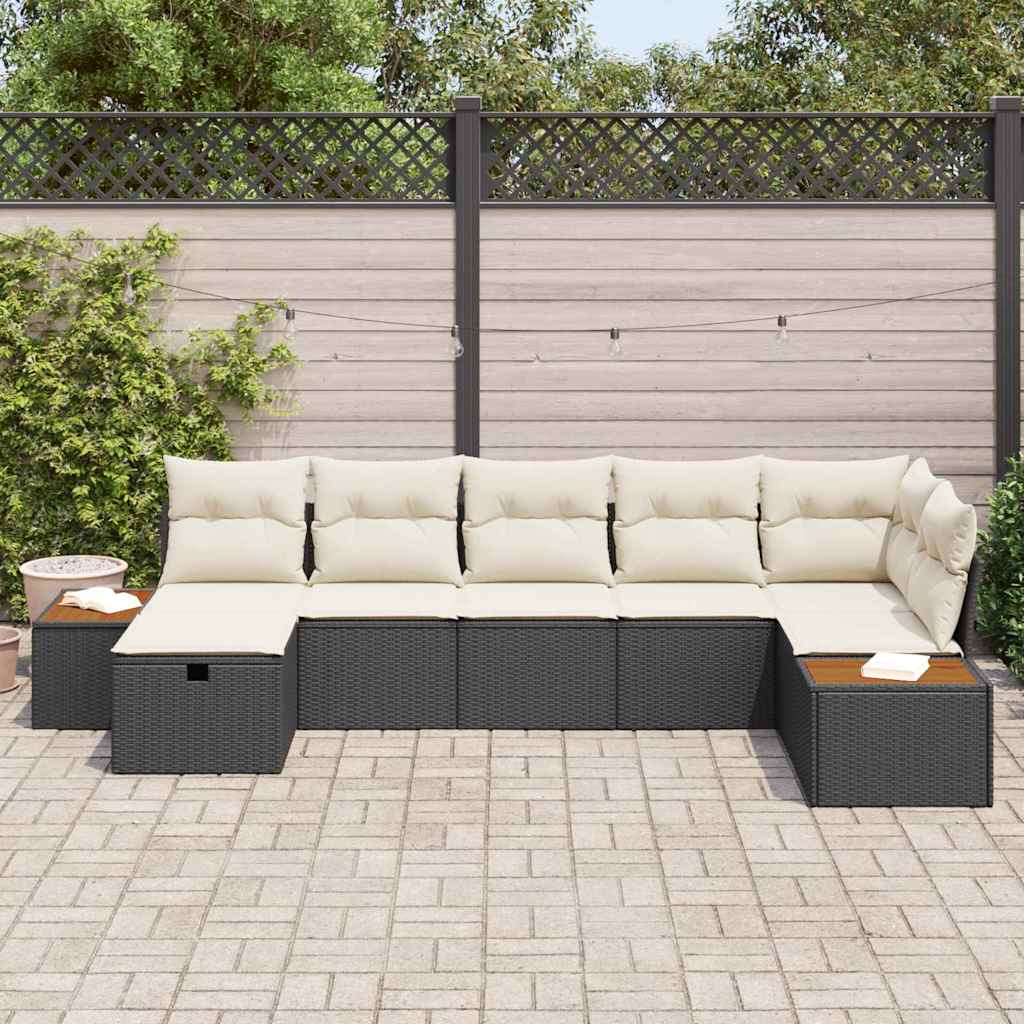 Conjunto de Sofá de Jardim 7 pcs Preto Rattan Sintético