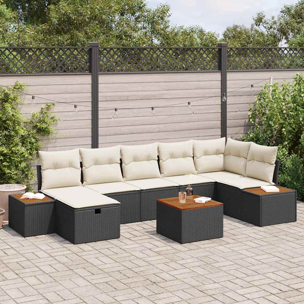 Conjunto de Sofá de Jardim 8 pcs Preto Rattan Sintético