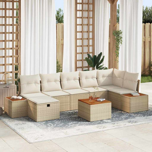 Conjunto de Sofá de Jardim 8 pcs Bege Rattan Sintético