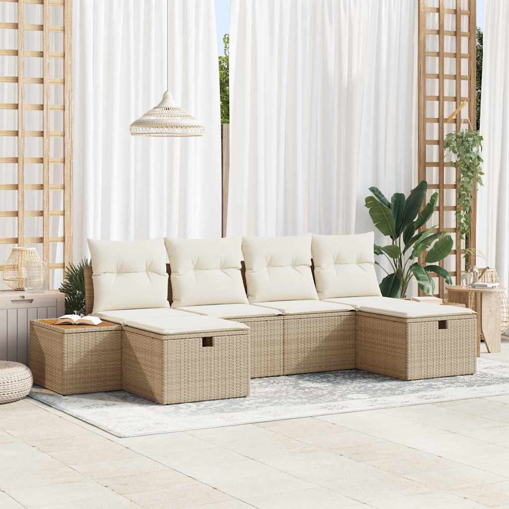 Conjunto de Sofá de Jardim 6 pcs Bege Rattan Sintético