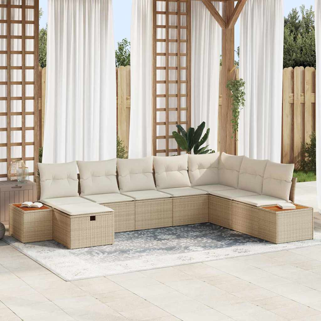 Conjunto de Sofá de Jardim 8 pcs Bege Rattan Sintético