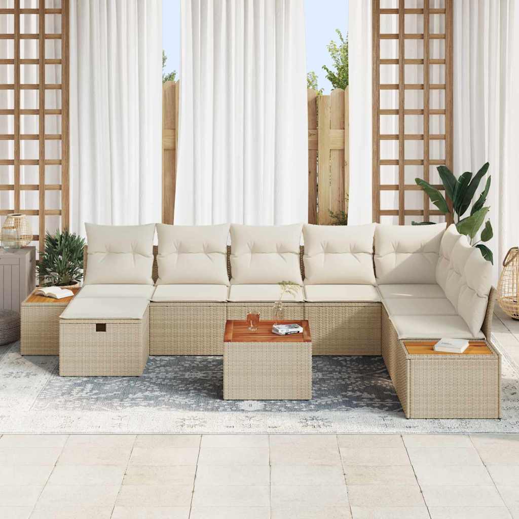 Conjunto de Sofá de Jardim 9 pcs Bege Rattan Sintético