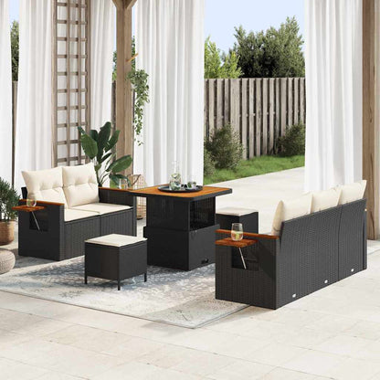 Conjunto de Sofá de Jardim 8 pcs Preto e creme 80 x 80 x 71 cm