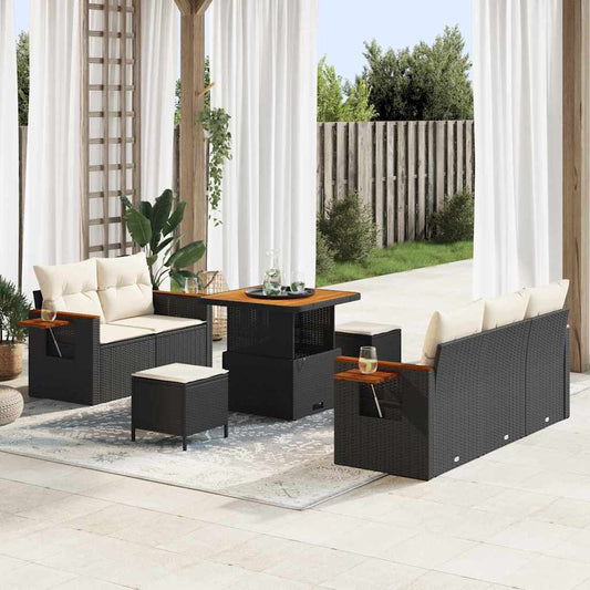 Conjunto de Sofá de Jardim 8 pcs Preto e creme 80 x 80 x 71 cm