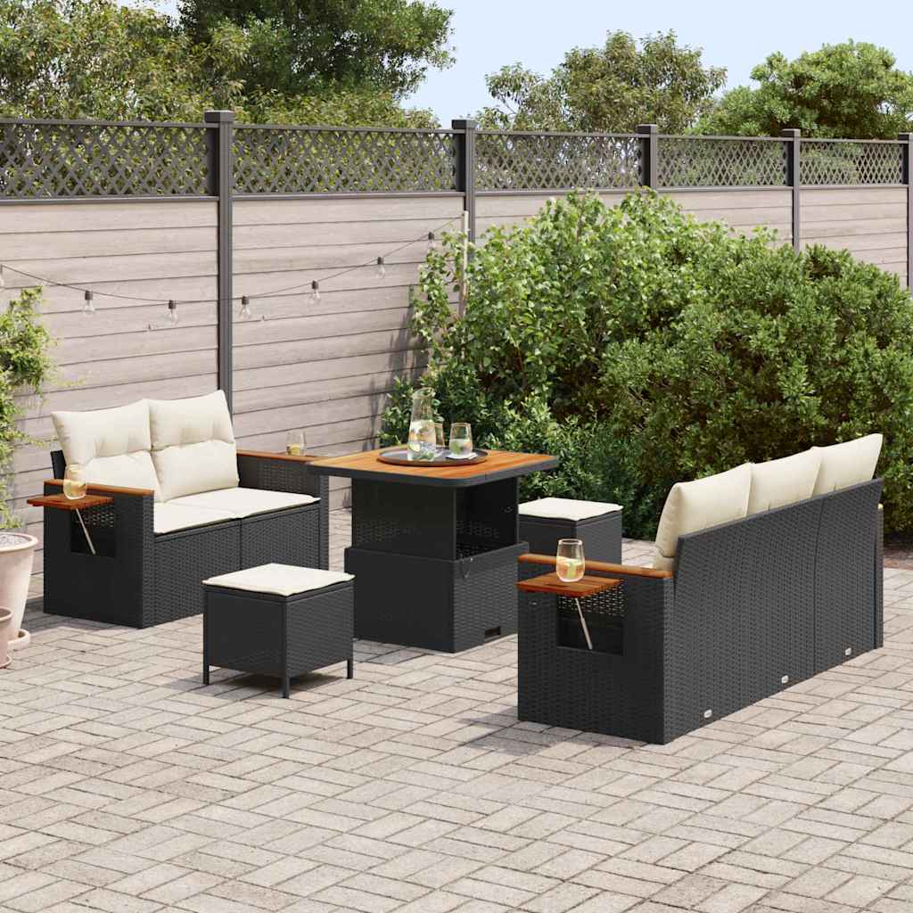 Conjunto de Sofá de Jardim 8 pcs Preto e creme 80 x 80 x 71 cm