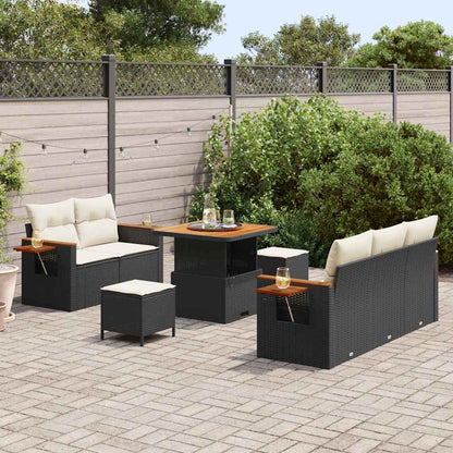 Conjunto de Sofá de Jardim 8 pcs Preto e creme 80 x 80 x 71 cm