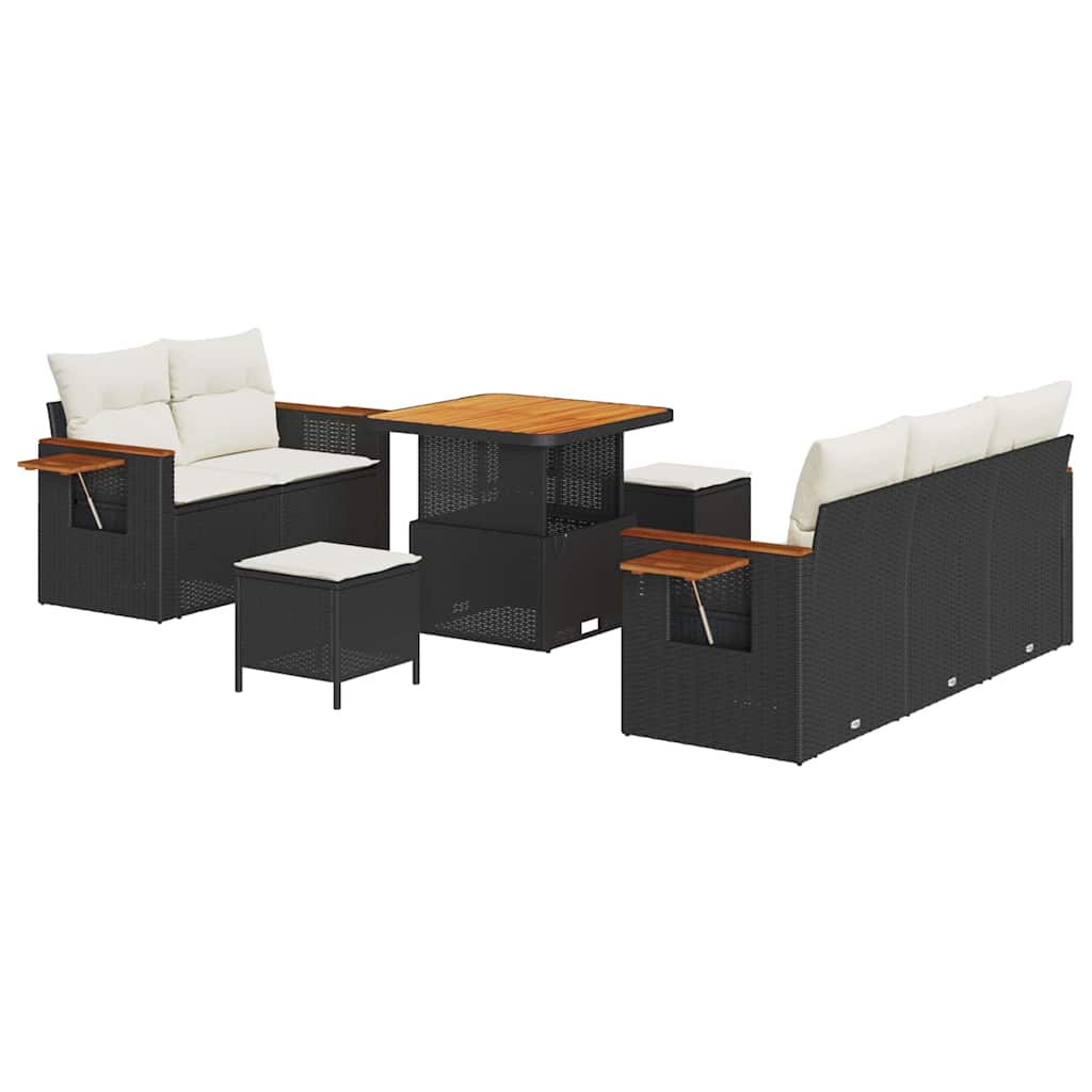 Conjunto de Sofá de Jardim 8 pcs Preto e creme 80 x 80 x 71 cm