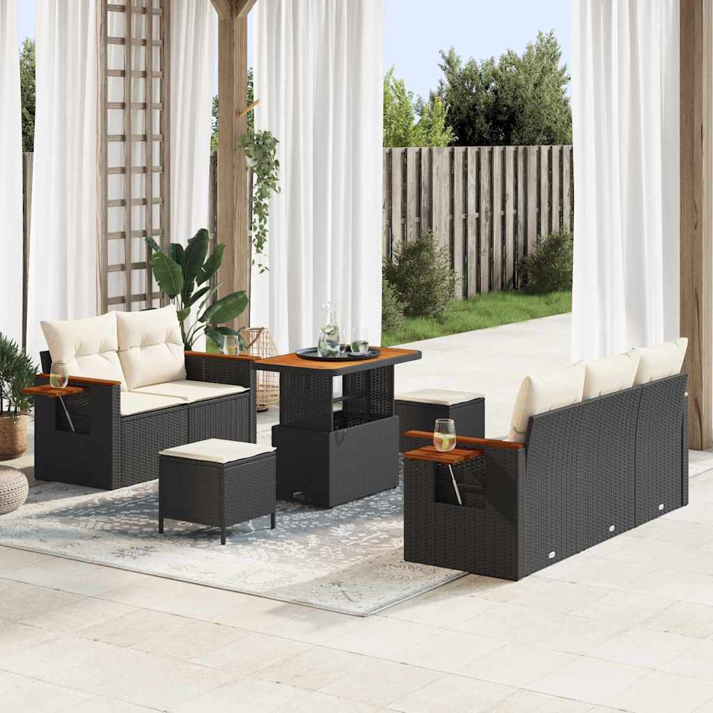 Conjunto de Sofá de Jardim 8 pcs Preto e creme 90 x 55 x 71 cm