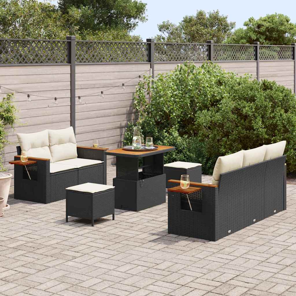 Conjunto de Sofá de Jardim 8 pcs Preto e creme 90 x 55 x 71 cm