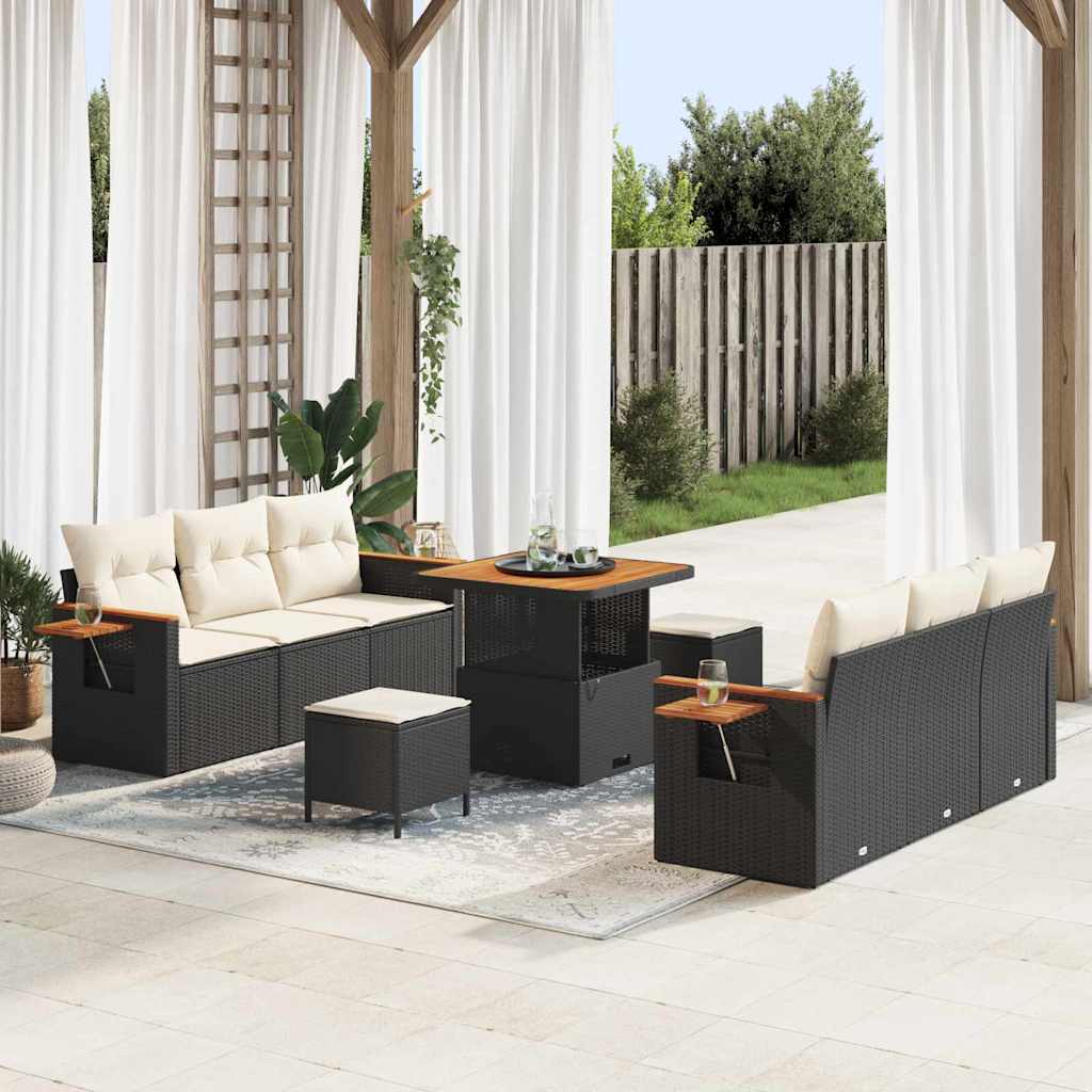 Conjunto de Sofá de Jardim 9 pcs Preto e creme 80 x 80 x 71 cm