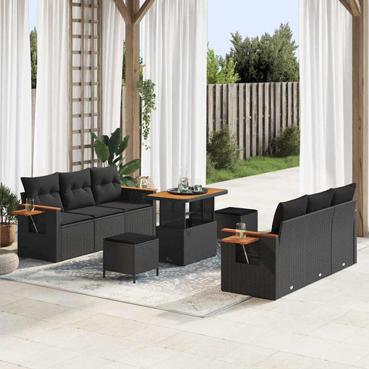 Conjunto de Sofá de Jardim Manual 9 pcs Preto 90 x 55 x 71 cm