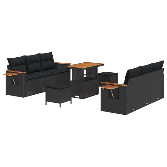 Conjunto de Sofá de Jardim Manual 9 pcs Preto 90 x 55 x 71 cm