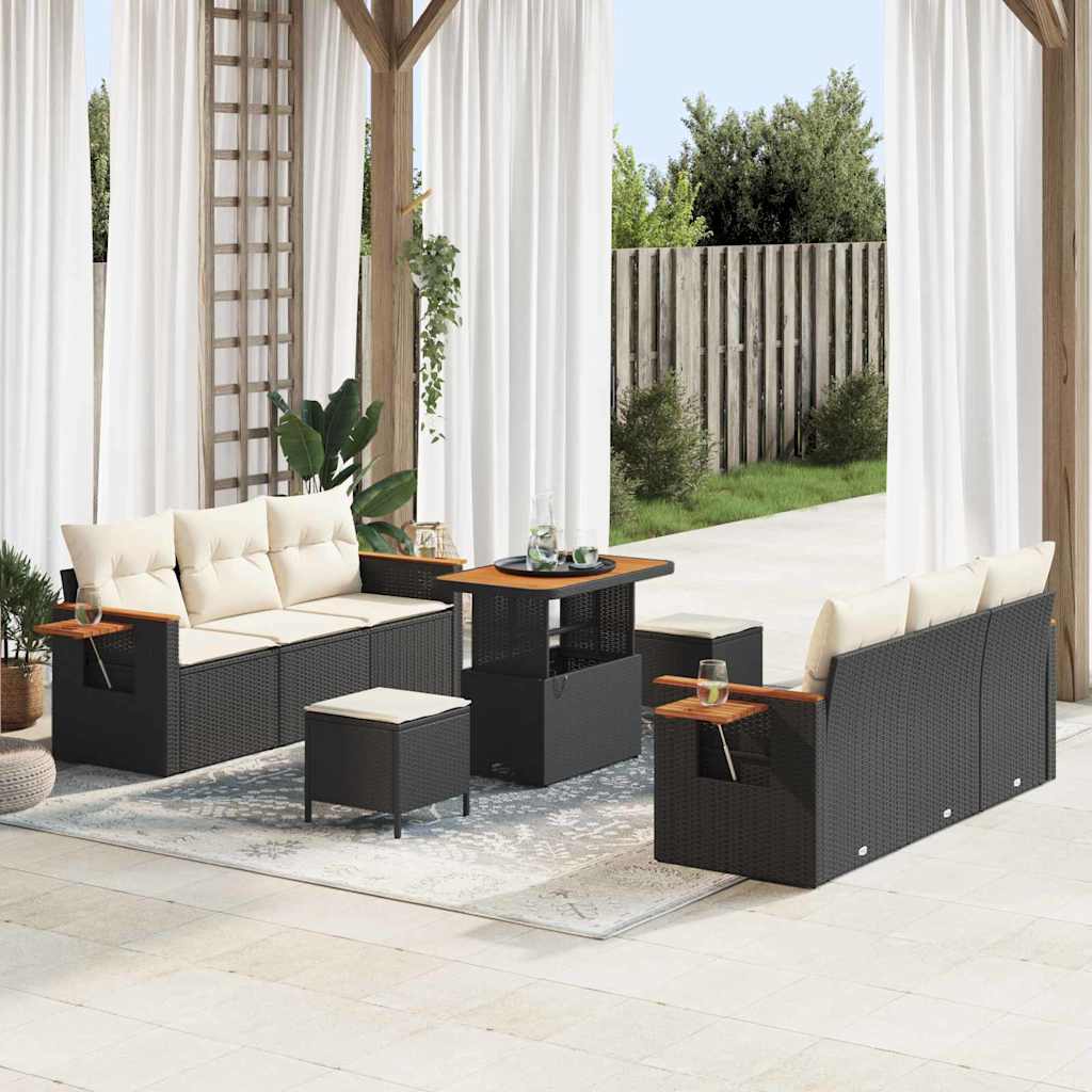 Conjunto de Sofá de Jardim 9 pcs Preto e creme 90 x 55 x 71 cm