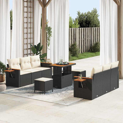 Conjunto de Sofá de Jardim 9 pcs Preto e creme 90 x 55 x 71 cm