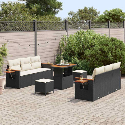Conjunto de Sofá de Jardim 9 pcs Preto e creme 90 x 55 x 71 cm