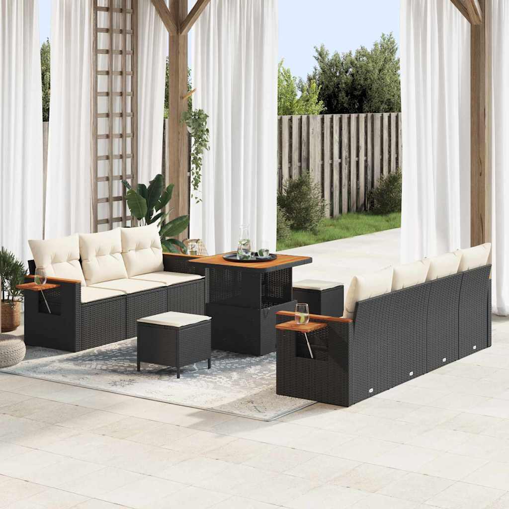 Conjunto de Sofá de Jardim 10 pcs Preto e creme 80 x 80 x 71 cm