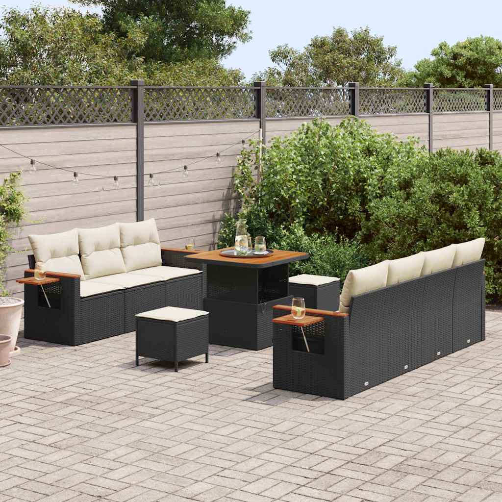 Conjunto de Sofá de Jardim 10 pcs Preto e creme 80 x 80 x 71 cm