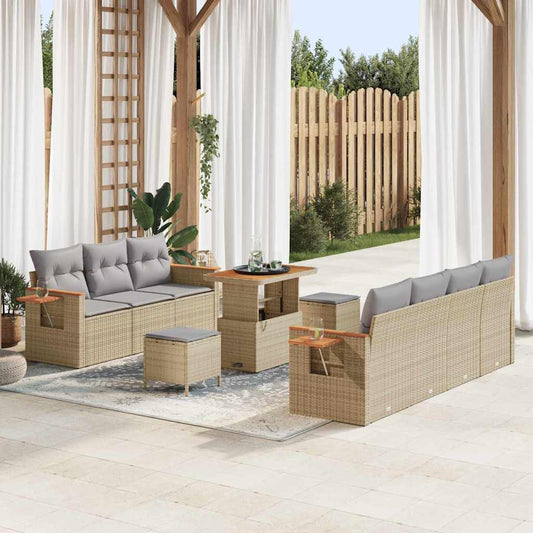Conjunto de Sofá de Jardim Manual 10 pcs bege e cinzento claro