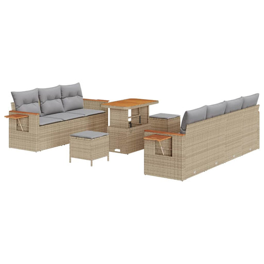 Conjunto de Sofá de Jardim Manual 10 pcs bege e cinzento claro