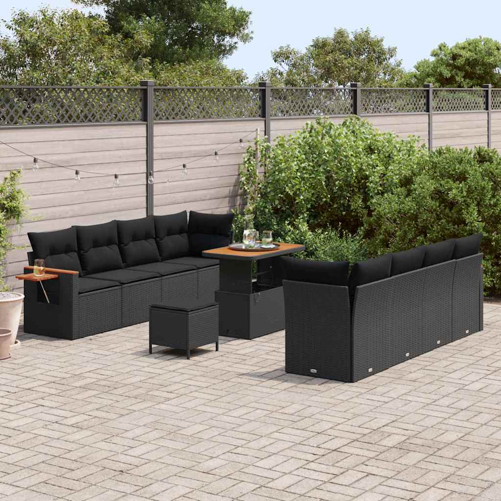 Conjunto de Sofá de Jardim Manual 11 pcs Preto 90 x 55 x 71 cm