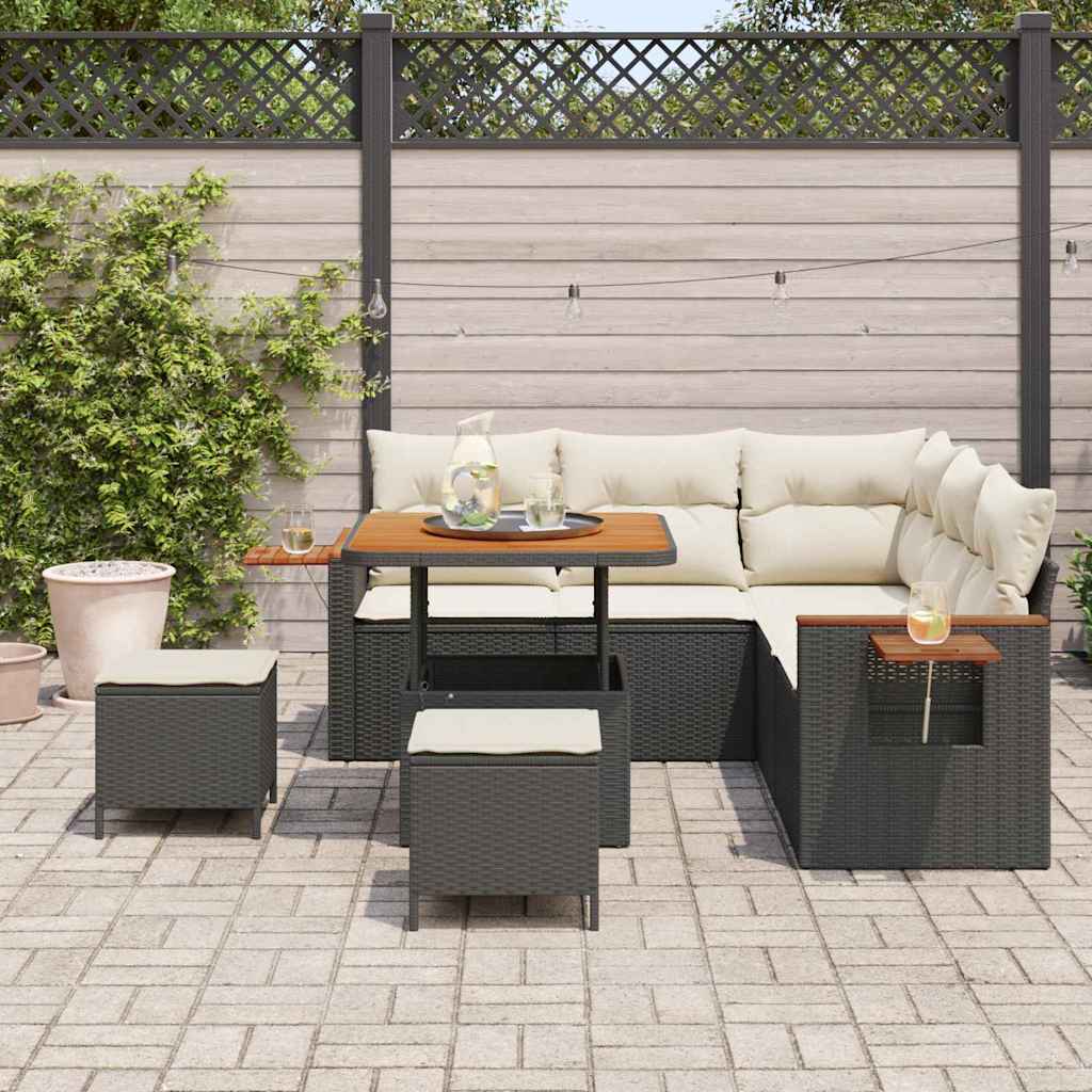 Conjunto de Sofá de Jardim 8 pcs Preto e creme 80 x 80 x 71 cm