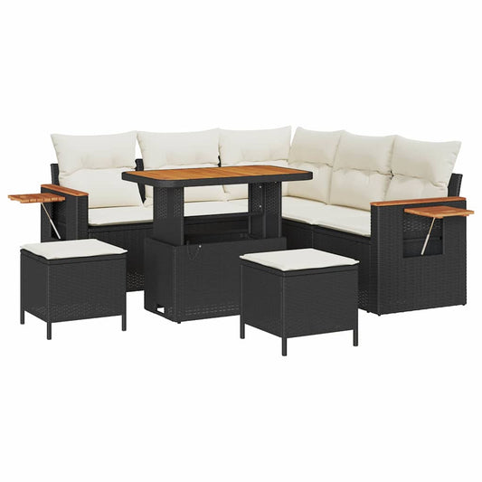 Conjunto de Sofá de Jardim 8 pcs Preto e creme 90 x 55 x 71 cm