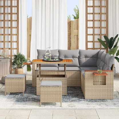 Conjunto de Sofá de Jardim Manual 8 pcs bege e cinzento claro