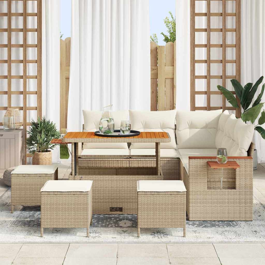 Conjunto de Sofá de Jardim 9 pcs bege e creme 110 x 55 x 71 cm