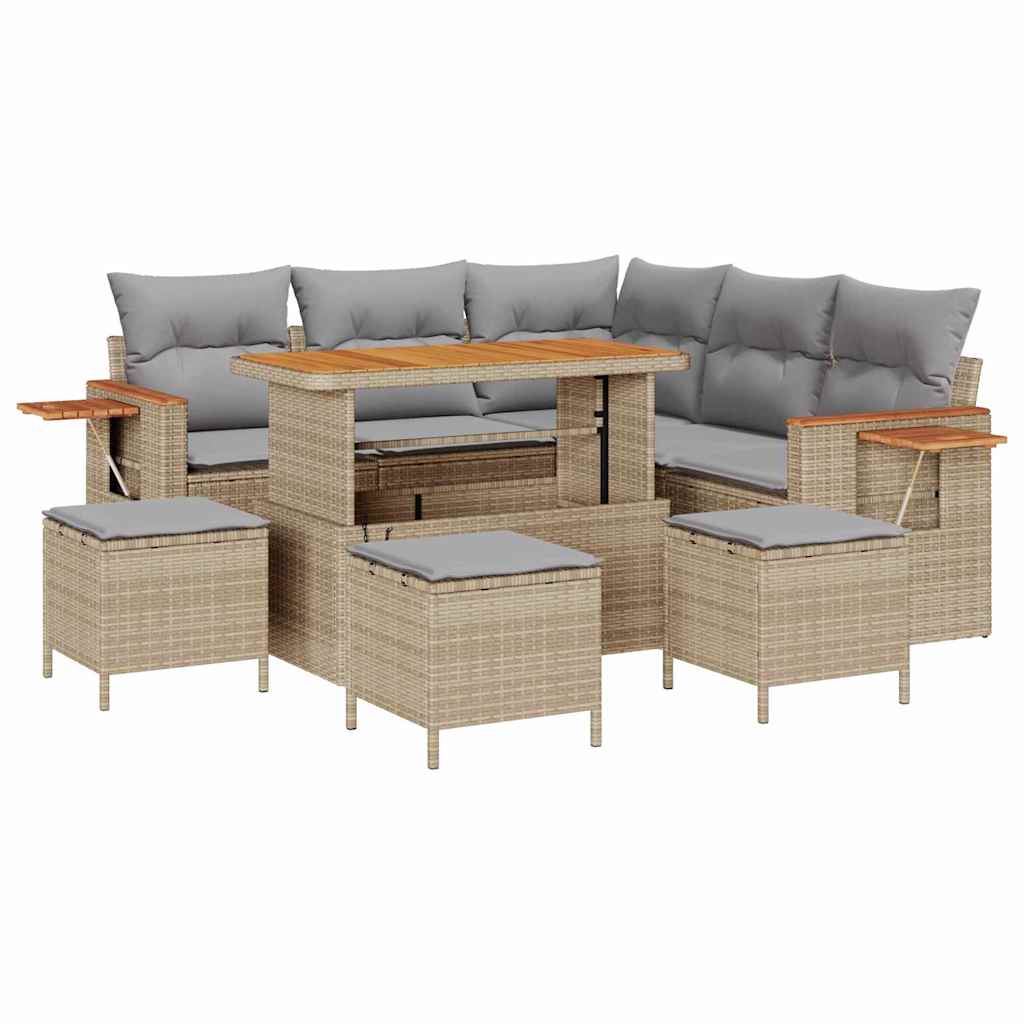 Conjunto de Sofá de Jardim 9 pcs bege e cinzento claro
