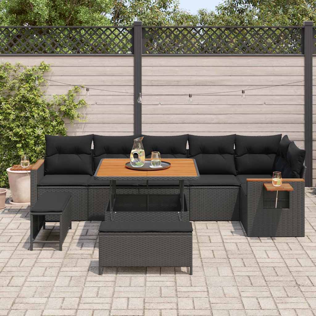 Conjunto de Sofá de Jardim Manual 9 pcs Preto 100 x 100 x 71 cm