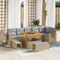 Conjunto de Sofá de Jardim 9 pcs bege e cinzento claro