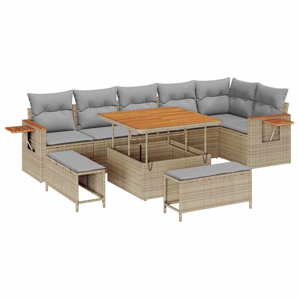 Conjunto de Sofá de Jardim 9 pcs bege e cinzento claro