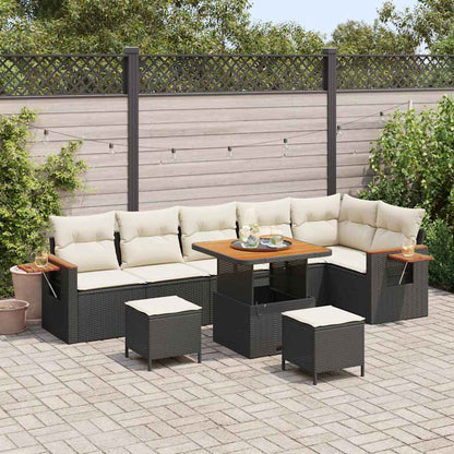 Conjunto de Sofá de Jardim 9 pcs Preto e creme 80 x 80 x 71 cm