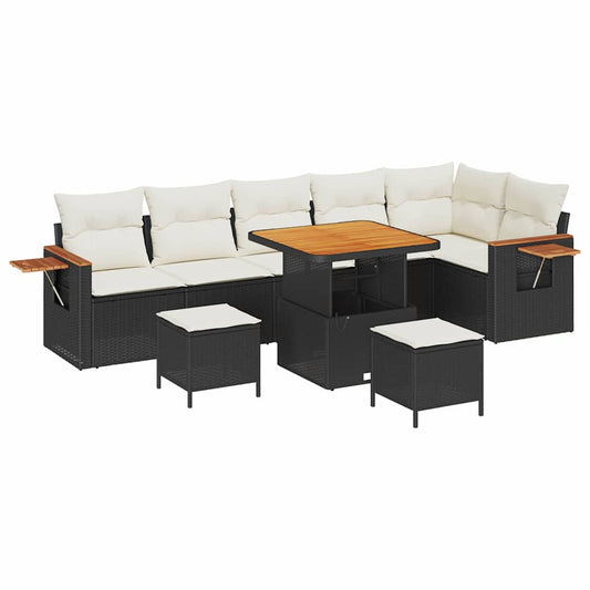 Conjunto de Sofá de Jardim 9 pcs Preto e creme 80 x 80 x 71 cm