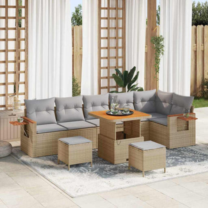 Conjunto de Sofá de Jardim 9 pcs bege e cinzento claro