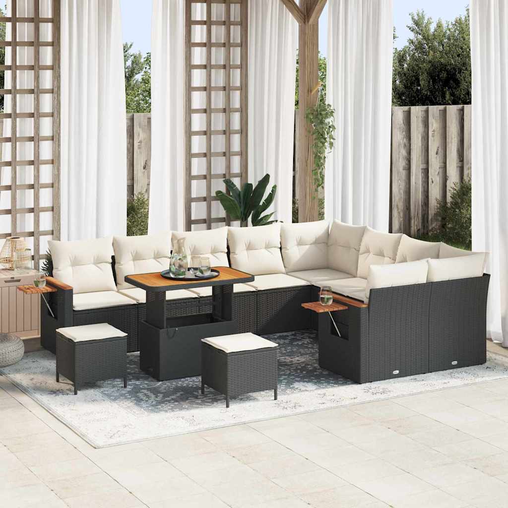 Conjunto de Sofá de Jardim 12 pcs Preto e creme 90 x 55 x 71 cm