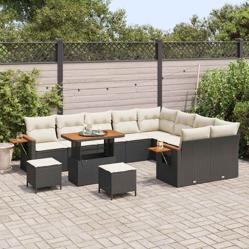Conjunto de Sofá de Jardim 12 pcs Preto e creme 90 x 55 x 71 cm