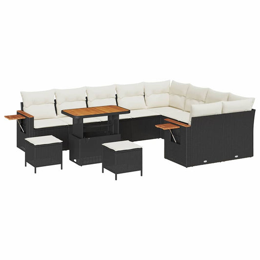Conjunto de Sofá de Jardim 12 pcs Preto e creme 90 x 55 x 71 cm