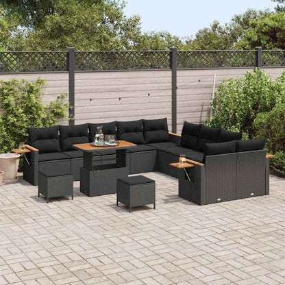 Conjunto de Sofá de Jardim com almofada 13 pcs Preto