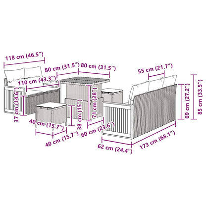Conjunto de Sofá de Jardim Manual 8 pcs Preto 80 x 80 x 71 cm
