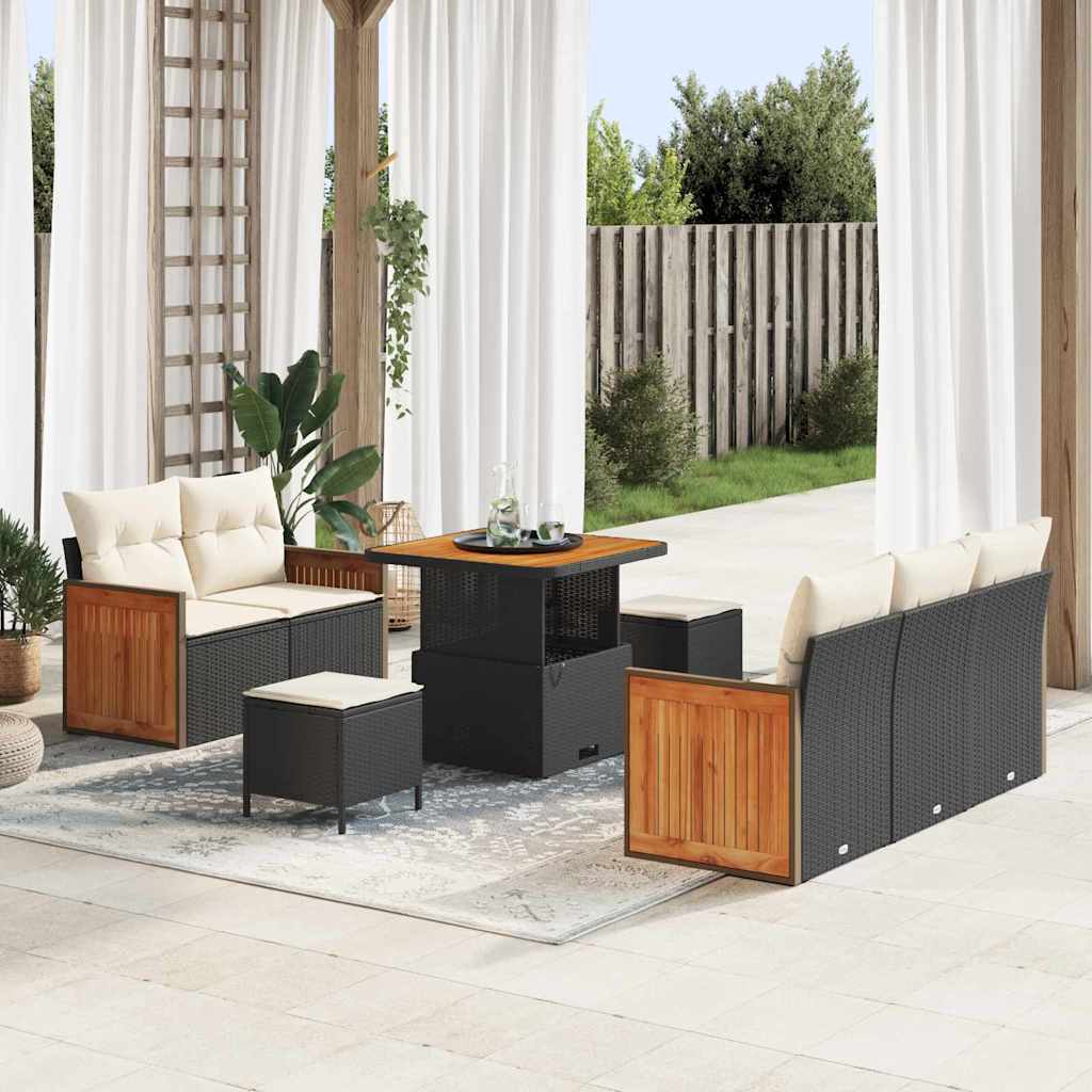 Conjunto de Sofá de Jardim 8 pcs Preto e creme 80 x 80 x 71 cm