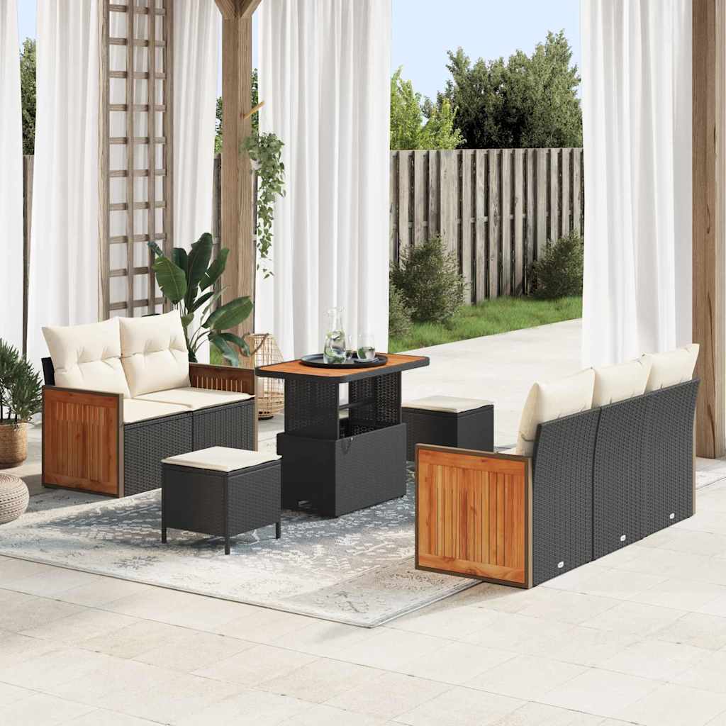 Conjunto de Sofá de Jardim 8 pcs Preto e creme 90 x 55 x 71 cm
