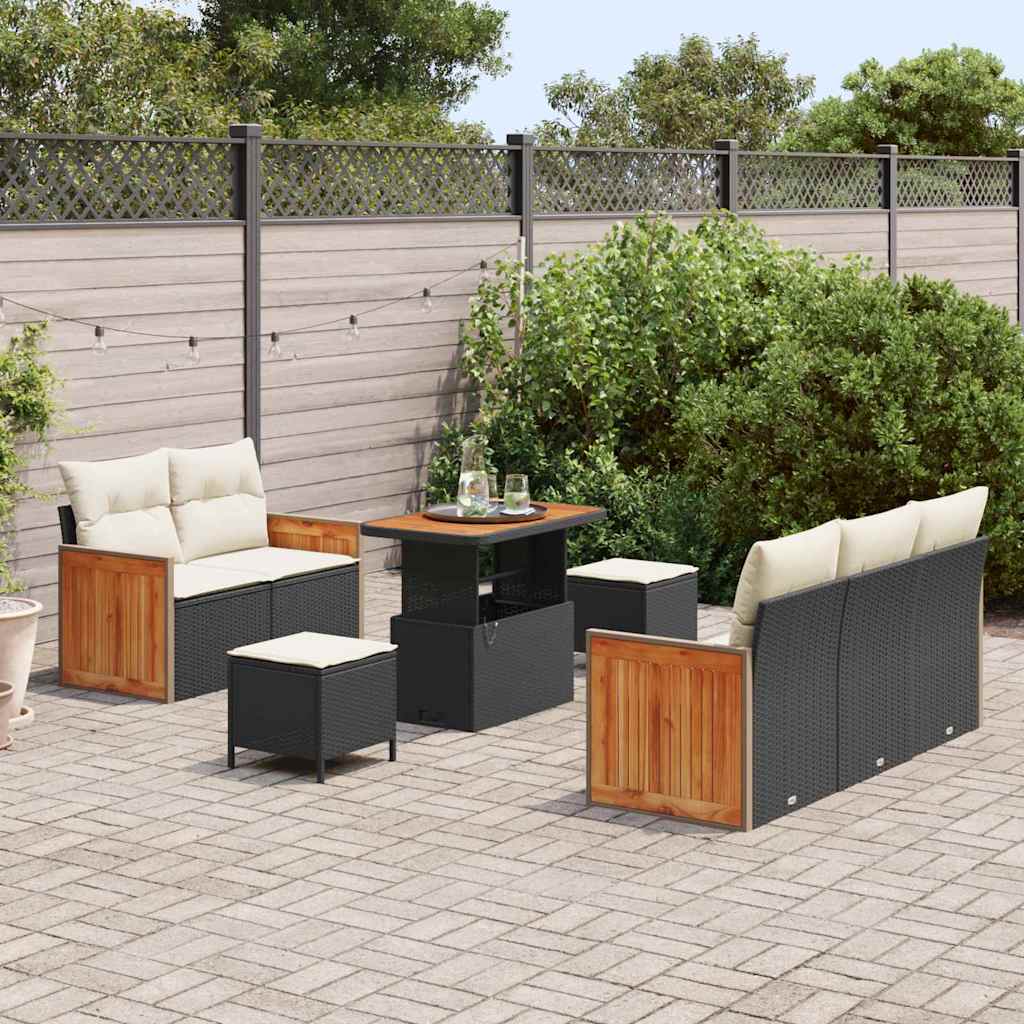 Conjunto de Sofá de Jardim 8 pcs Preto e creme 90 x 55 x 71 cm