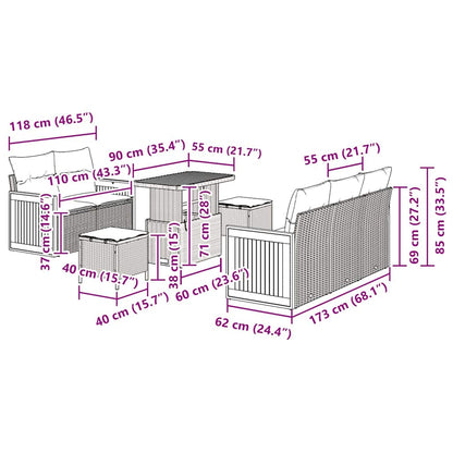 Conjunto de Sofá de Jardim Manual 8 pcs bege e cinzento claro
