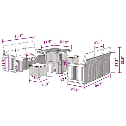 Conjunto de Sofá de Jardim Manual 9 pcs Preto 80 x 80 x 71 cm