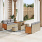 Conjunto de Sofá de Jardim Manual 9 pcs bege e cinzento claro