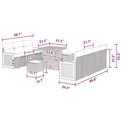 Conjunto de Sofá de Jardim Manual 10 pcs Preto 80 x 80 x 71 cm