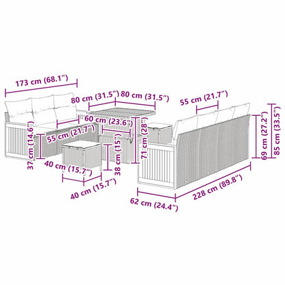 Conjunto de Sofá de Jardim 10 pcs Preto e creme 80 x 80 x 71 cm