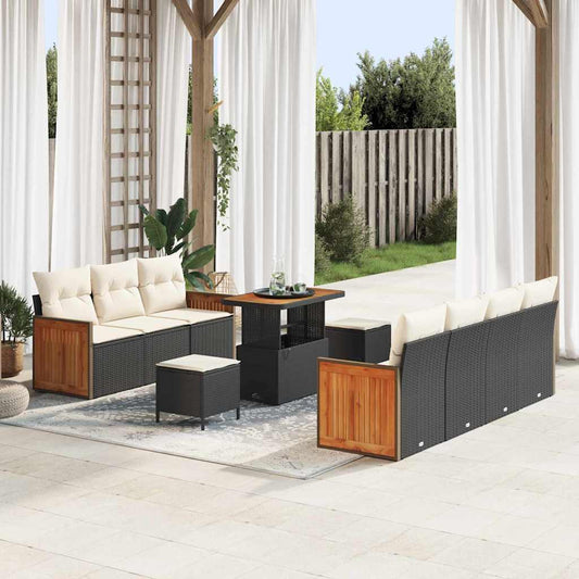 Conjunto de Sofá de Jardim 10 pcs Preto e creme 90 x 55 x 71 cm
